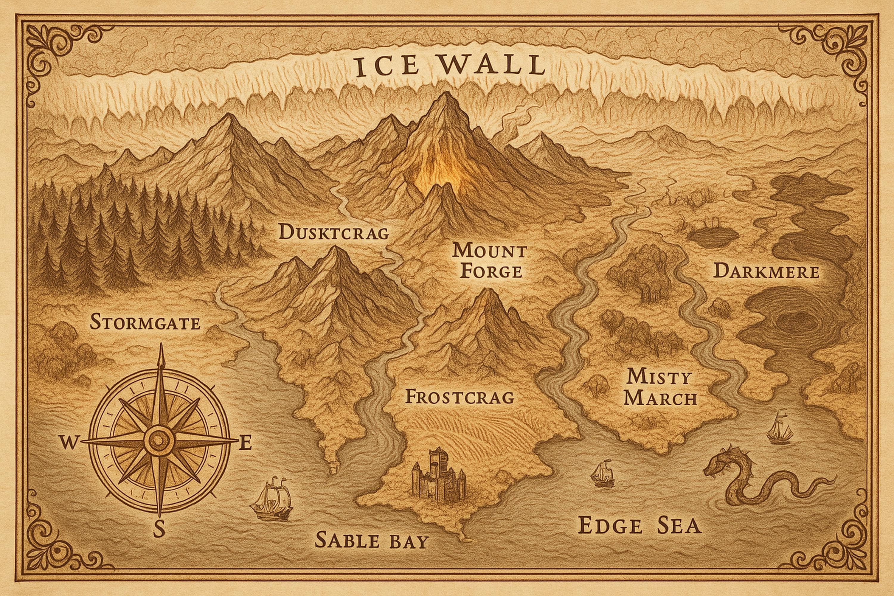 Fantasy Map Wall Art Printable, DnD Campaign Map Print, Original Fantasy World Map Poster, Dungeon Master Gift, Game Room Decor