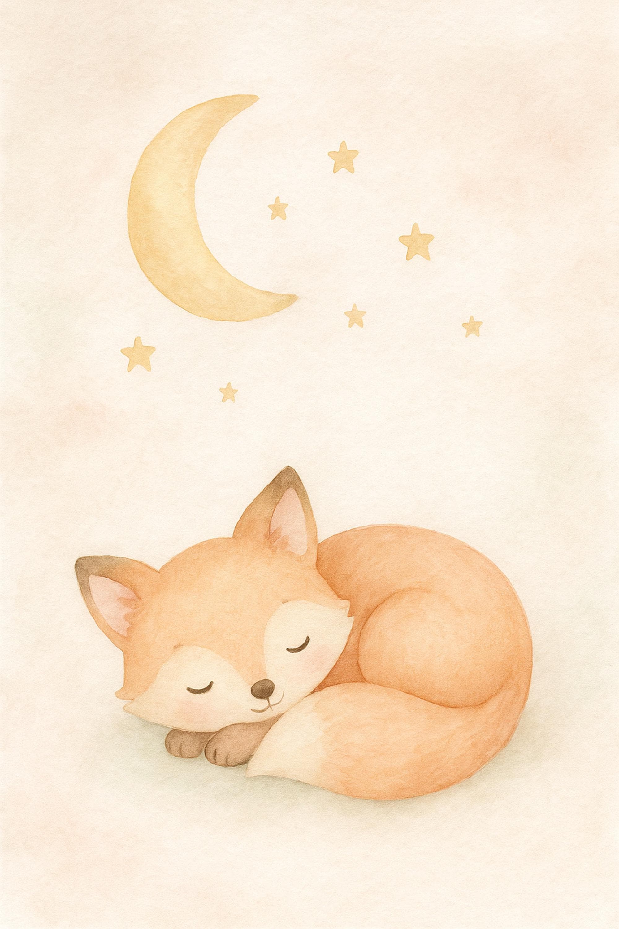 Nursery Wall Art Printable, Baby Fox Moon and Stars Print, Woodland Nursery Decor, Pastel Kids Room Art, Digital Download