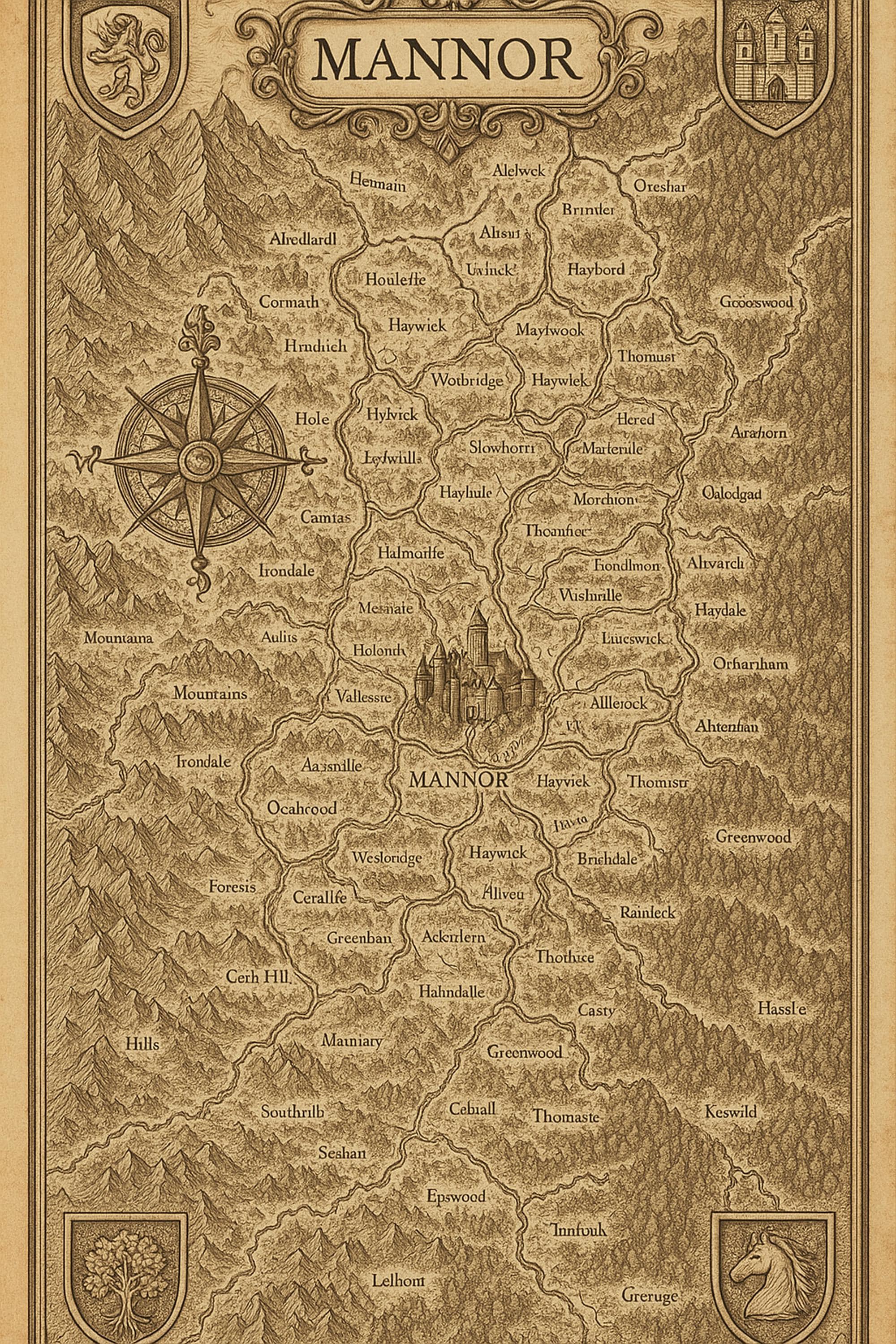 Fantasy Kingdom Map Wall Art Printable, DnD Region Map Poster, Original Fantasy Map Print, Dungeon Master Gift, Game Room Decor