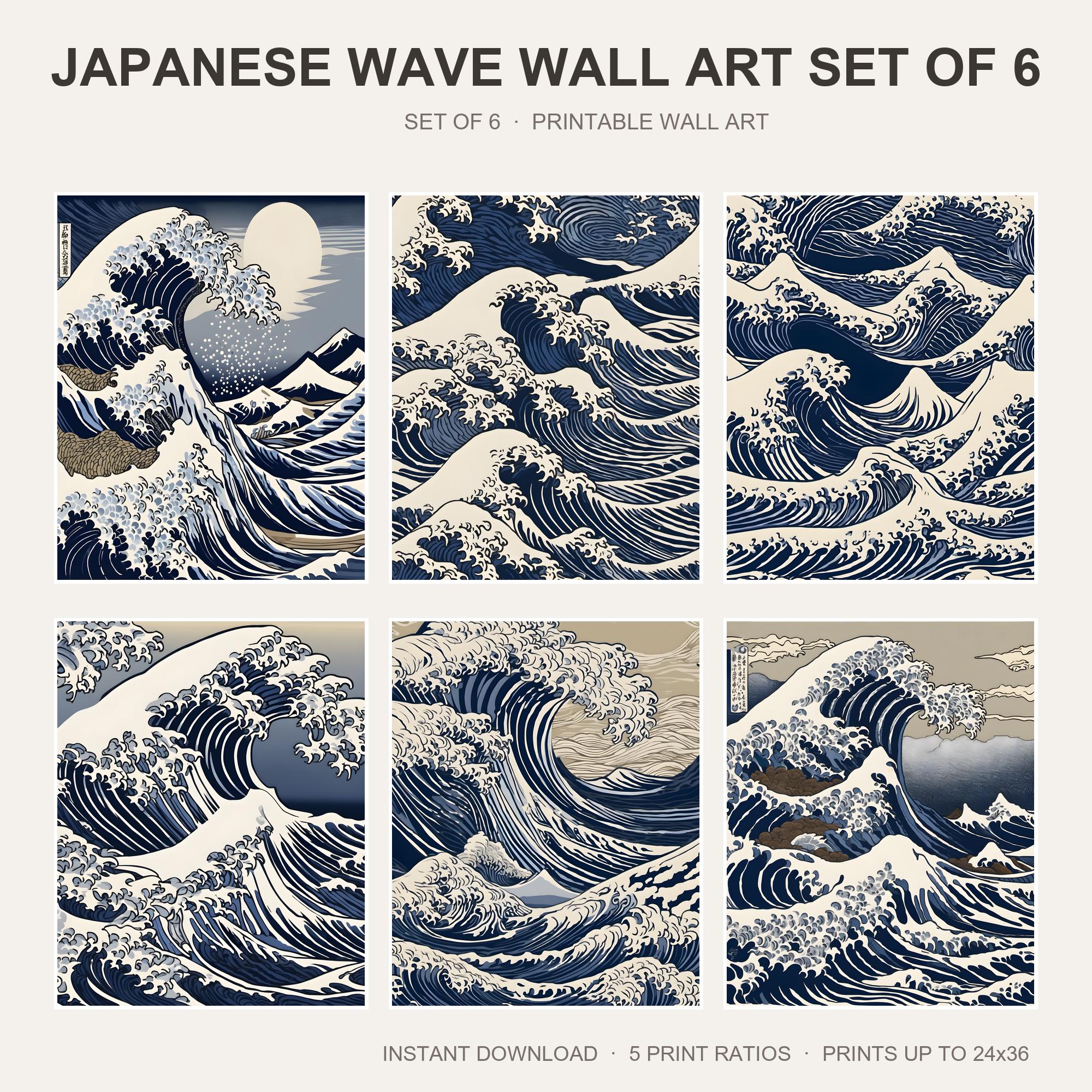 Japanese Wave Wall Art Set of 6