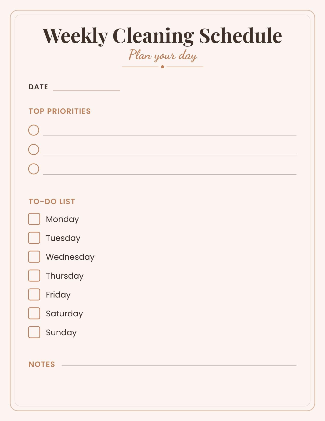 Cleaning Schedule Printable