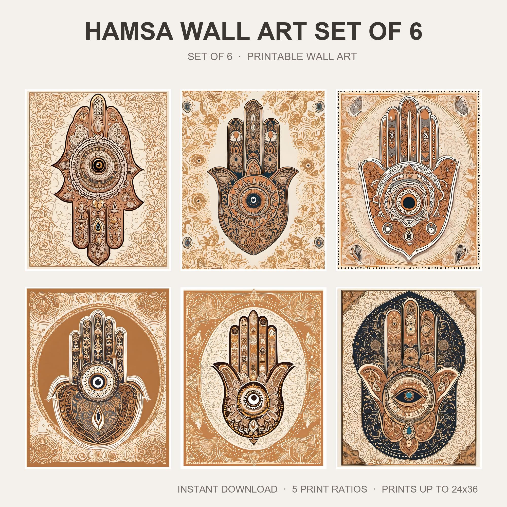 Hamsa Wall Art Set of 6