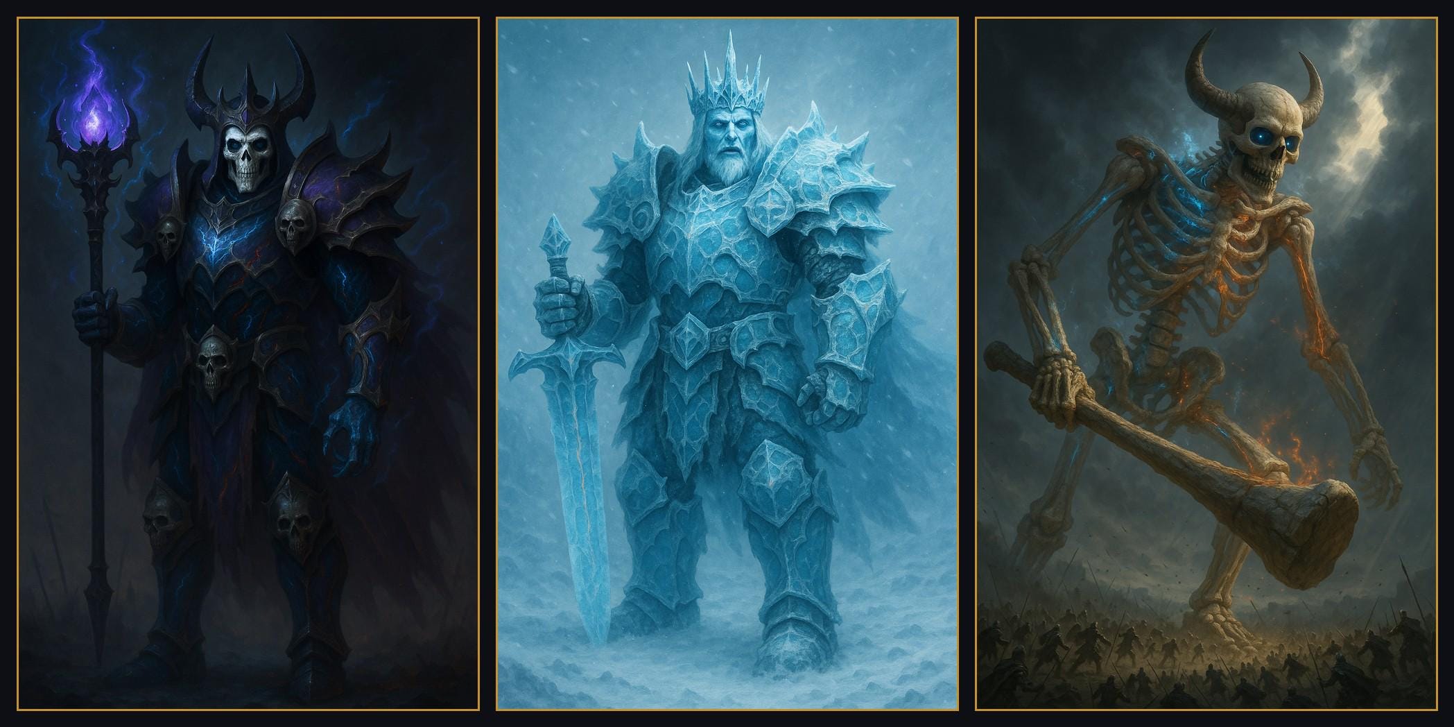 Undead Villain Wall Art Printable, DnD Gallery Wall, Necromancer Frost King Skeleton Prints, Dungeon Master Gift, Game Room