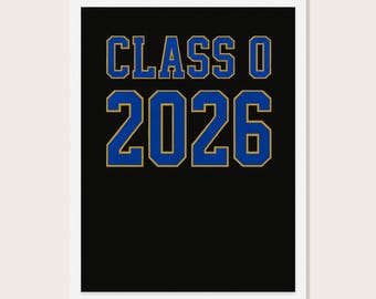 Class of 2026 Grad Squad Wall Art, Royal Blue and Gold Varsity Style, Graduation Party Printable Set of 3, Instant Download