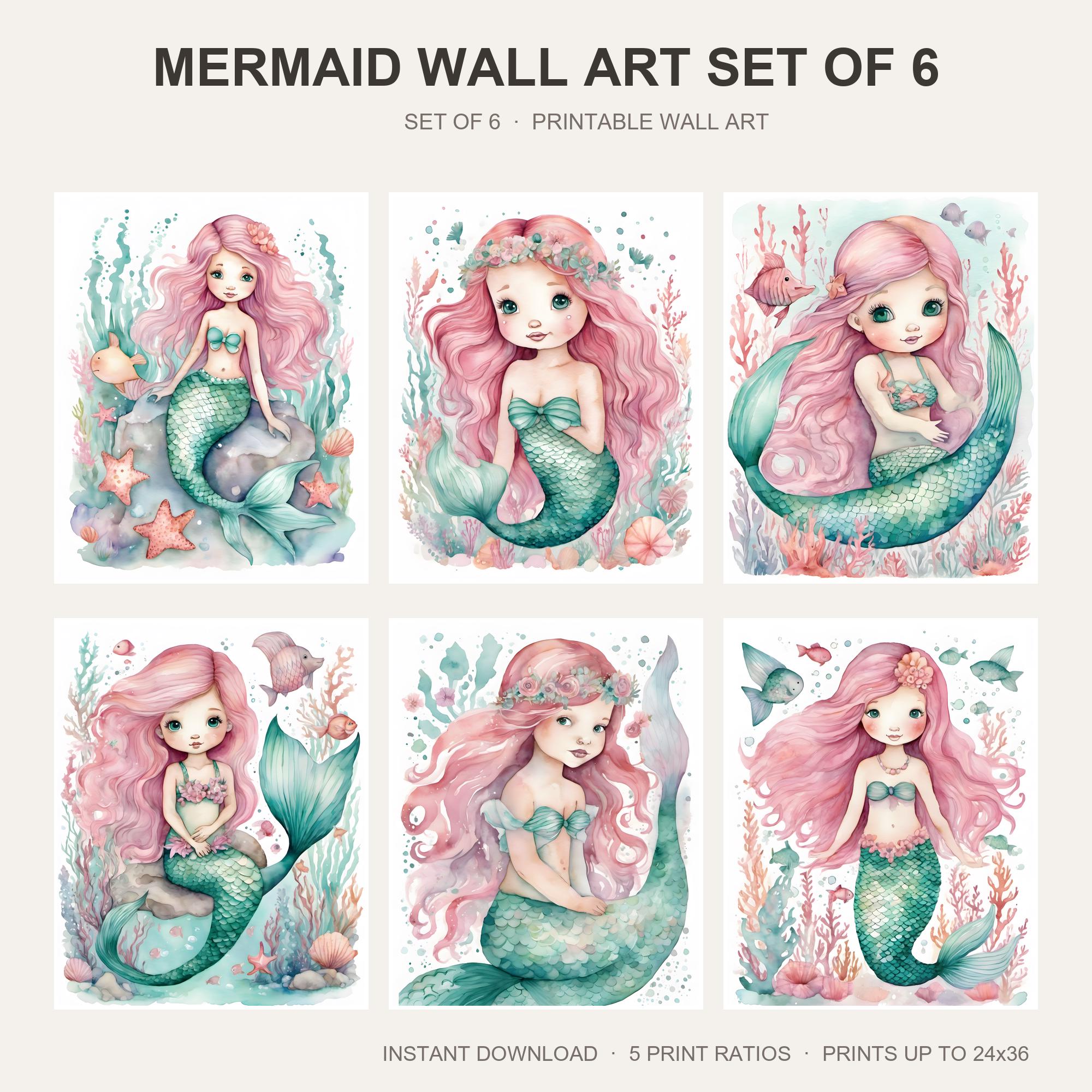 Mermaid Wall Art Set of 6