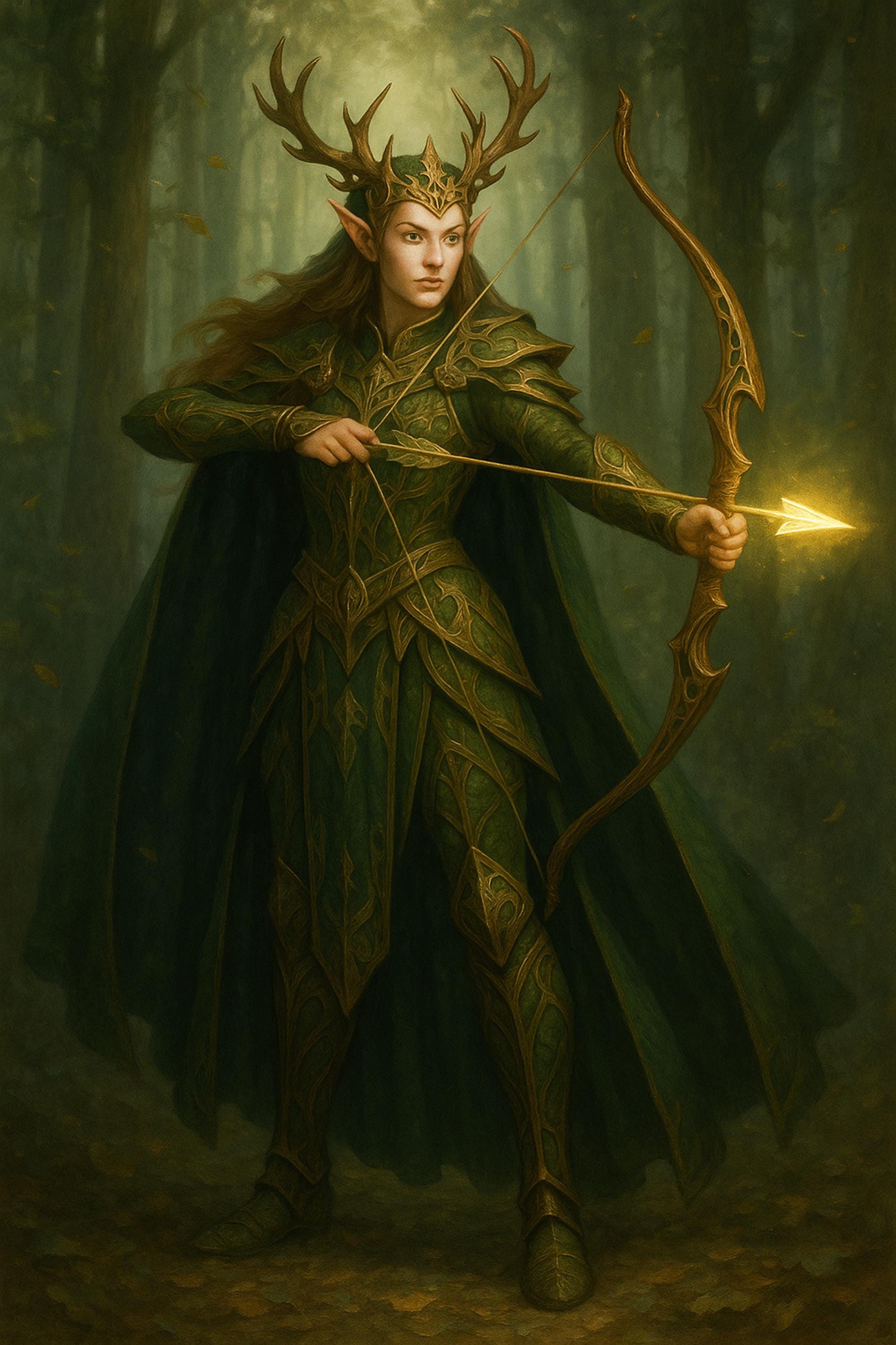 Elf Ranger Queen Fantasy Wall Art Printable, Archer Warrior Print, DnD Character Art Digital Download, Game Room Decor