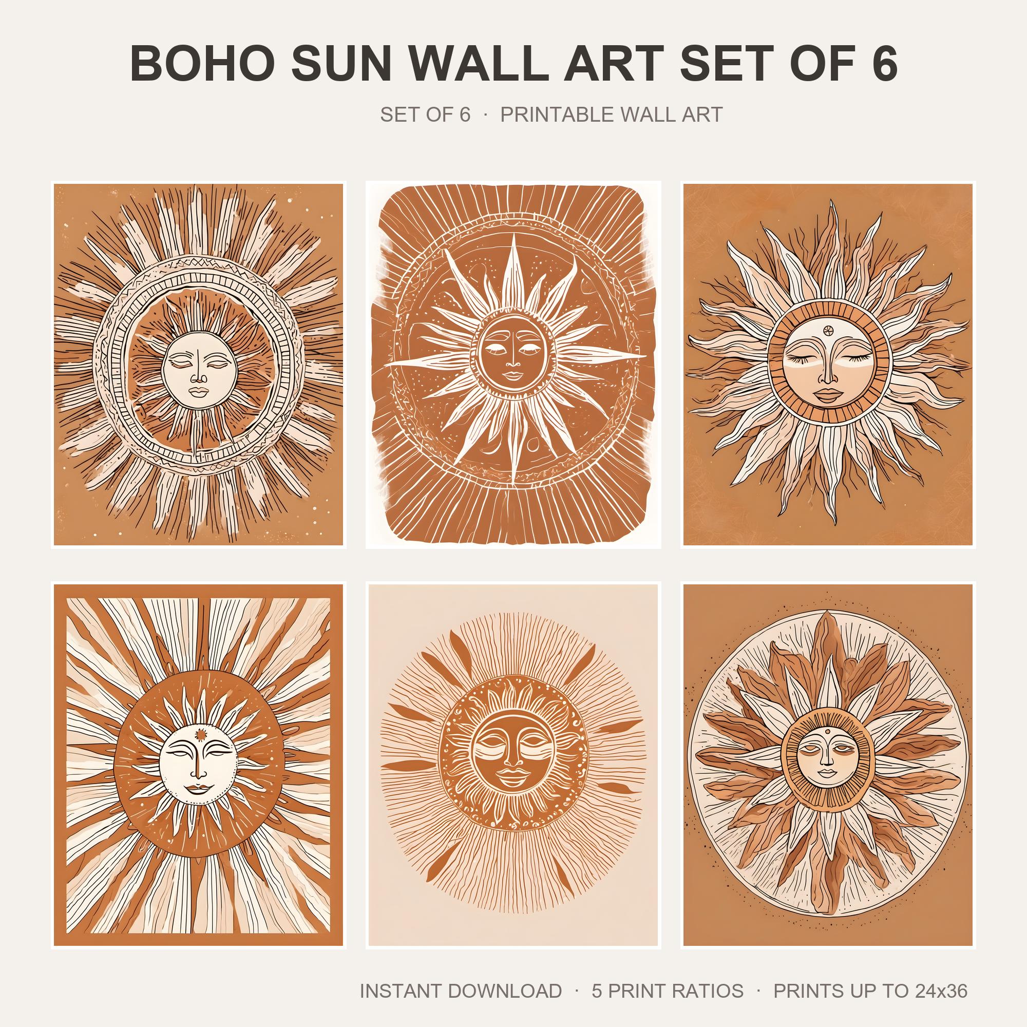 Boho Sun Wall Art Set of 6