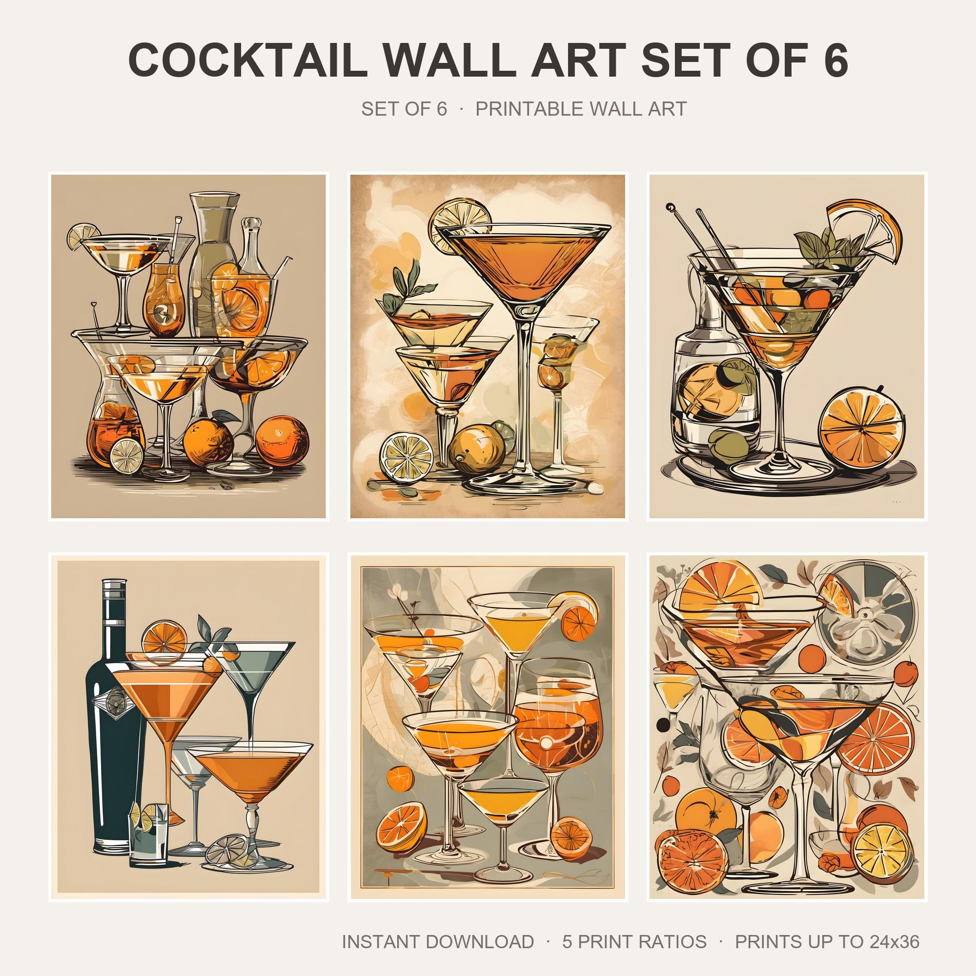 Cocktail Wall Art Set of 6