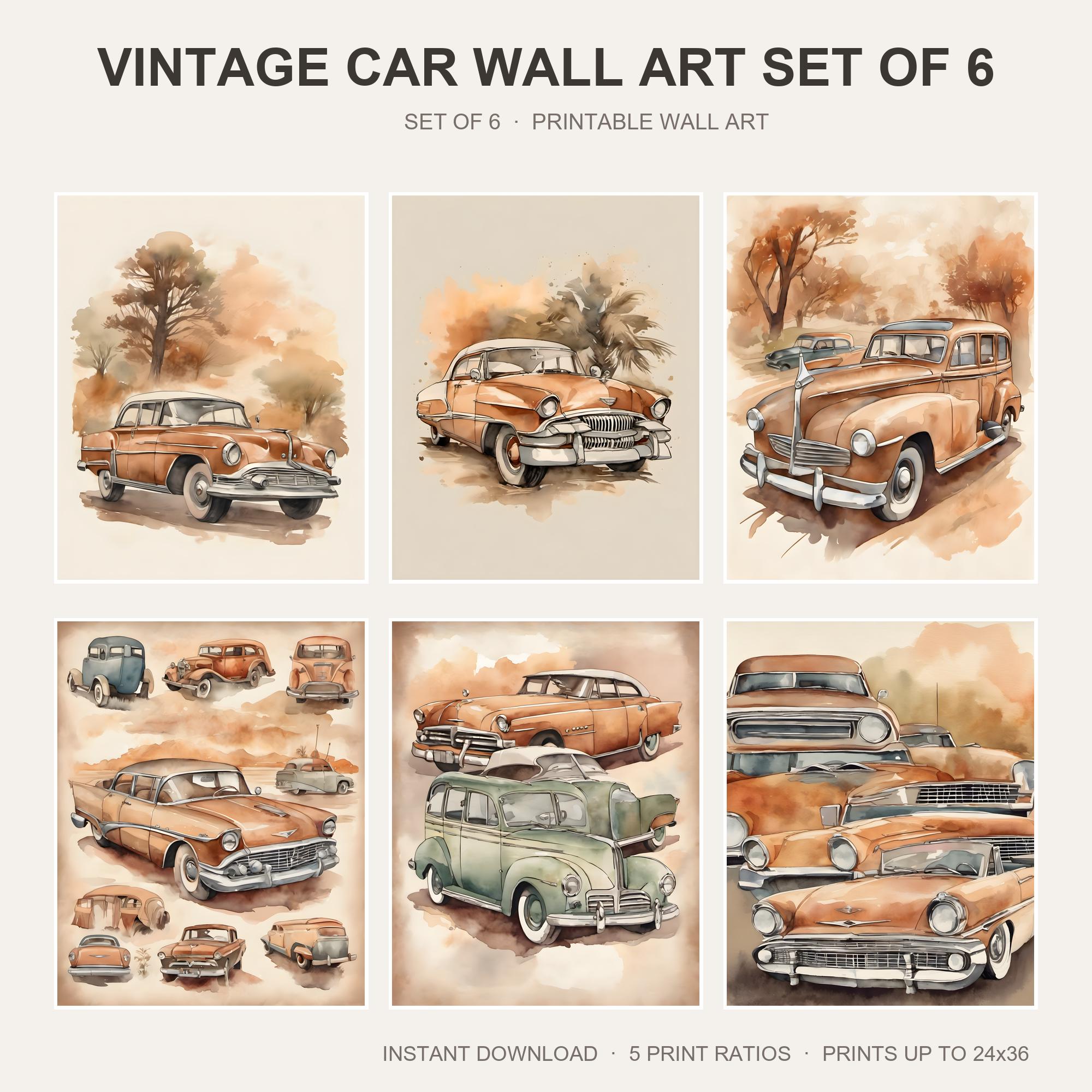 Vintage Car Wall Art Set of 6
