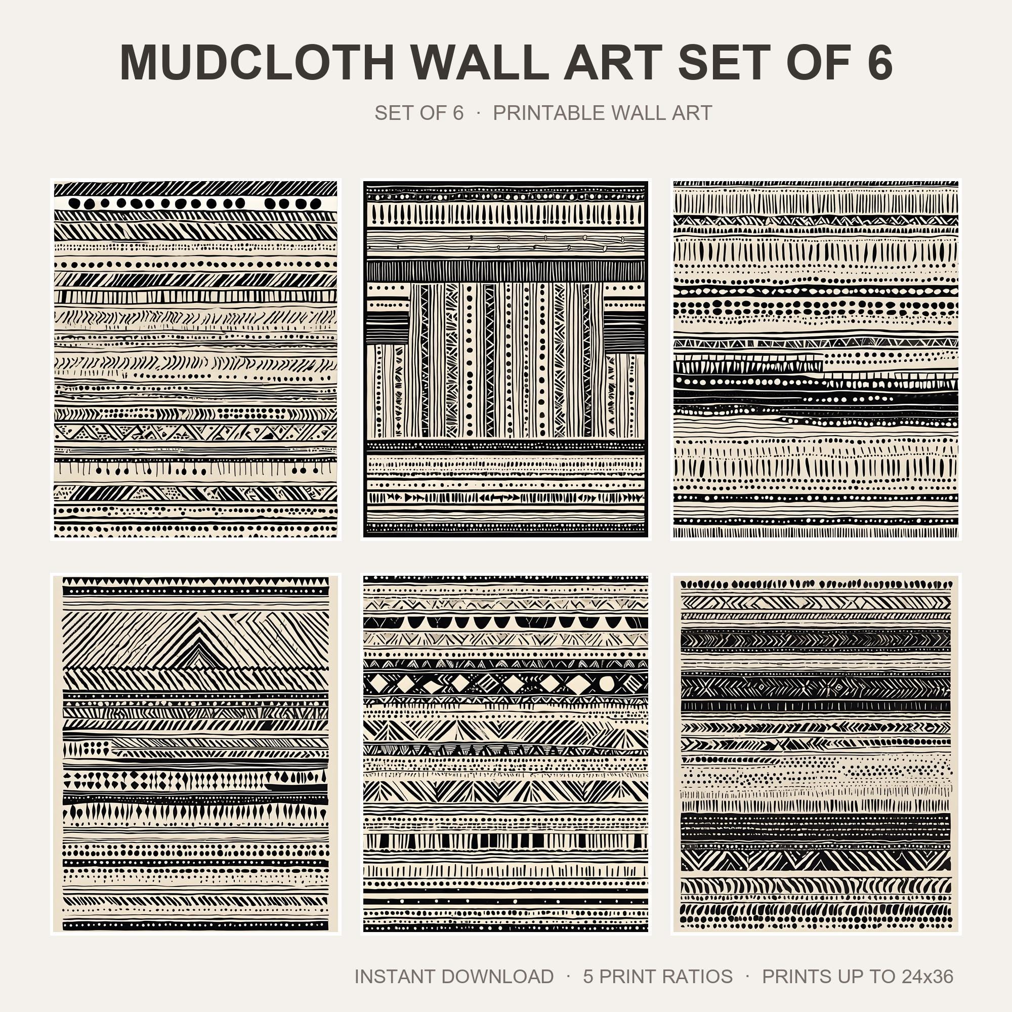 Mudcloth Wall Art Set of 6
