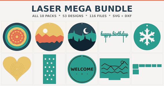 Laser Cut Files Mega Bundle, All 10 SVG DXF Packs, Glowforge Cricut LightBurn, Instant Download
