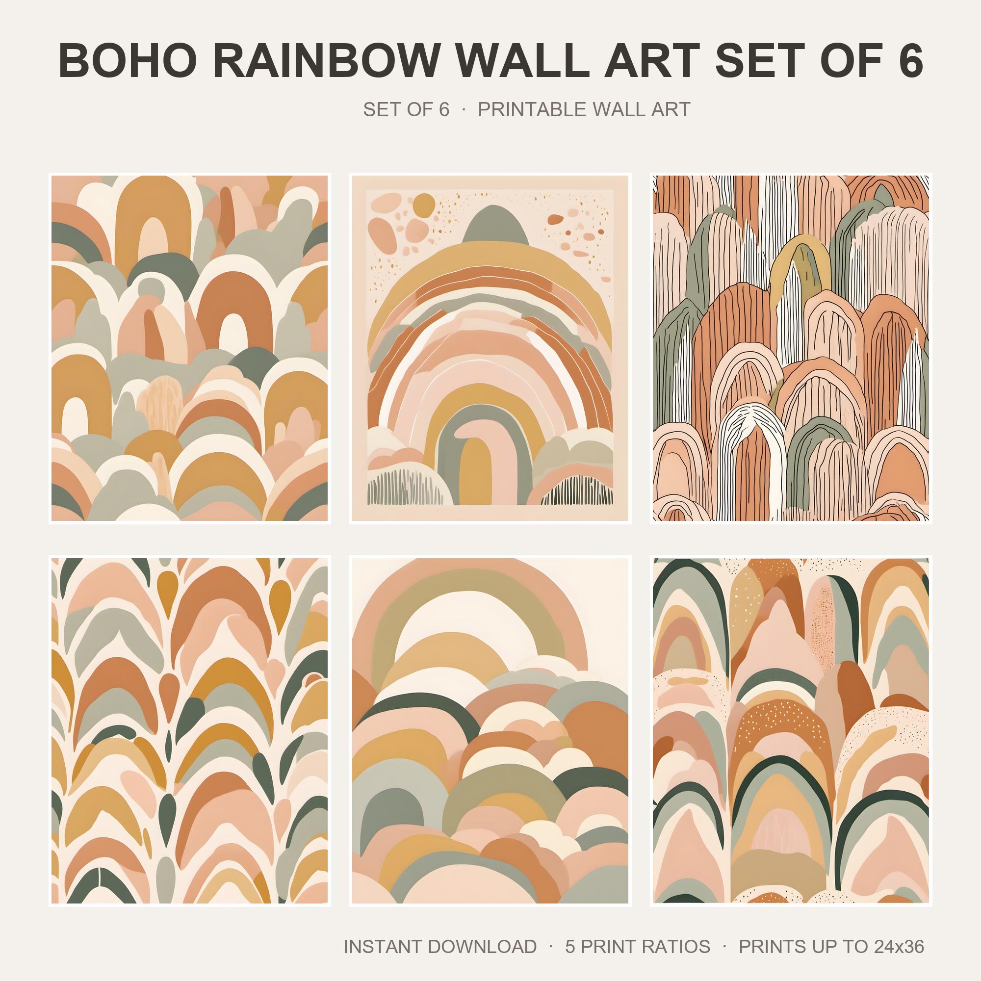 Boho Rainbow Wall Art Set of 6