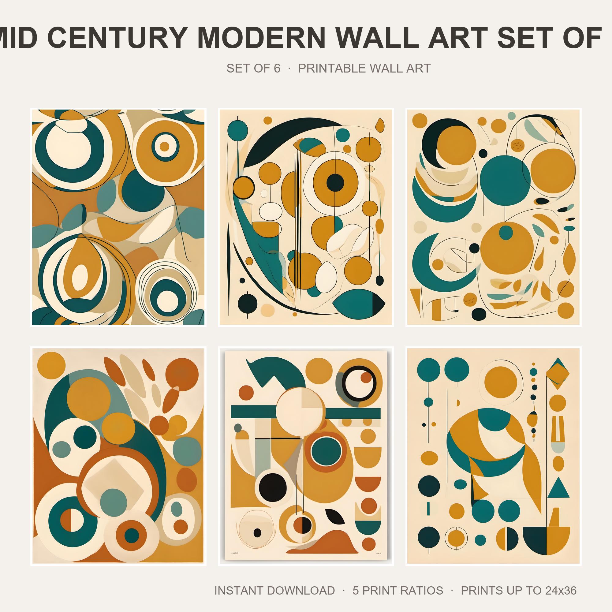 Mid Century Modern Wall Art Set of 6
