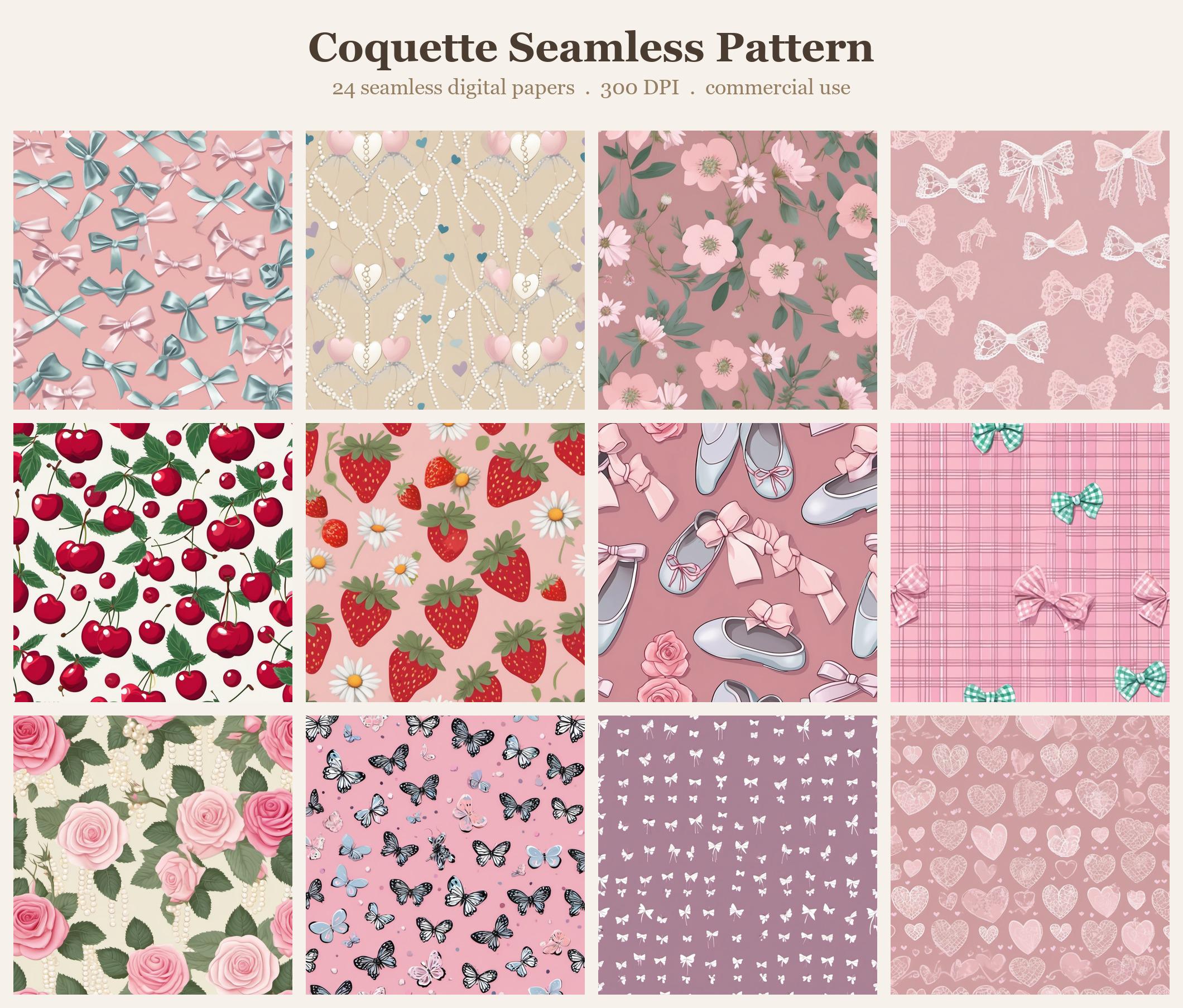 Coquette Seamless Pattern Bundle, Seamless Digital Paper, Sublimation Tumbler Wrap PNG,  Designs Commercial Use