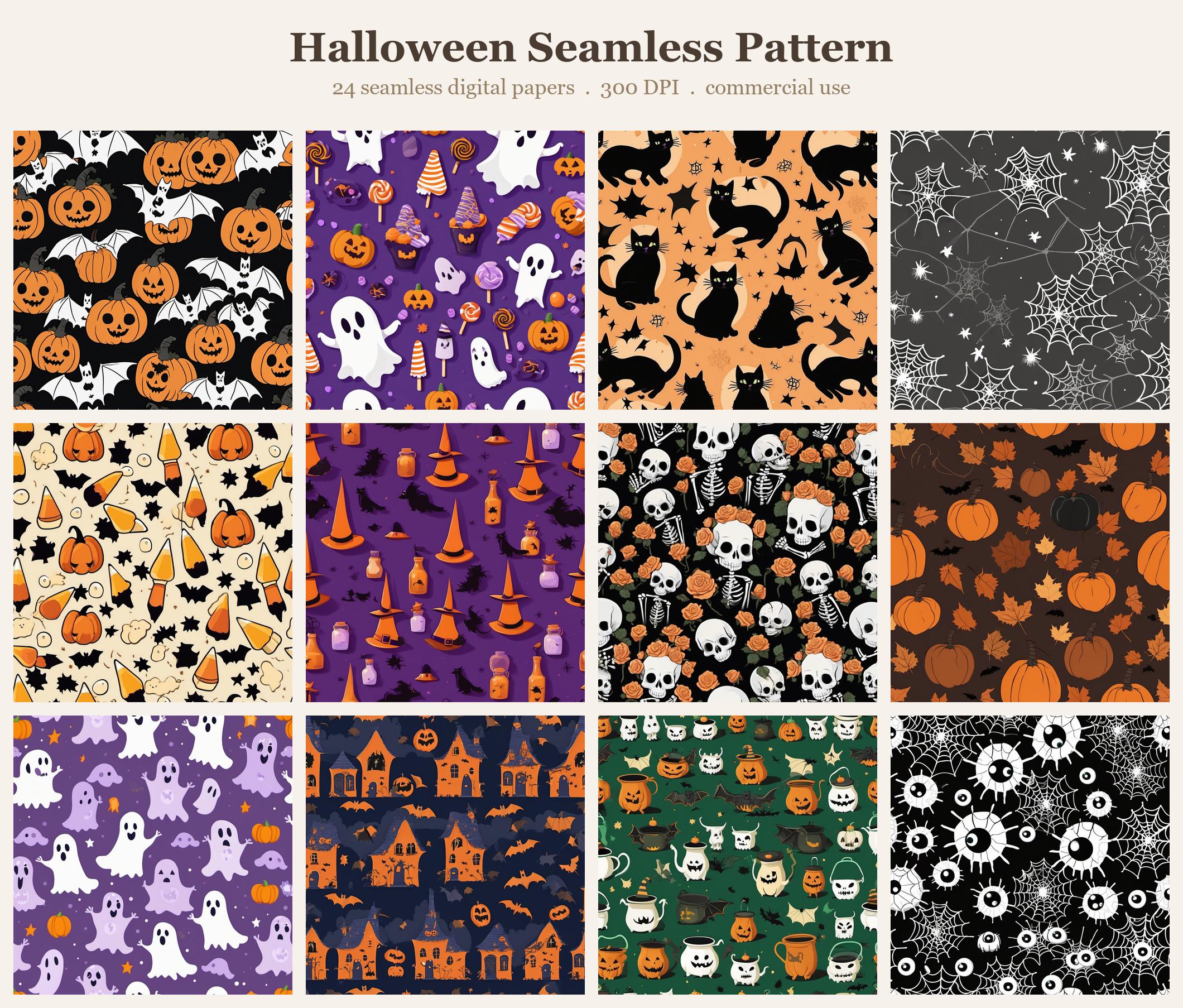Halloween Seamless Pattern Bundle, Seamless Digital Paper, Sublimation Tumbler Wrap PNG, Designs Commercial Use