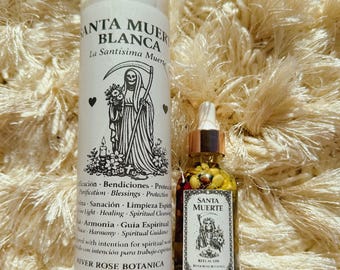 Santa Muerte Blanca Ritual Set | White 7 Day Candle + Santa Muerte Ritual Oil | Protection, Purification, Peace, Spiritual Cleansing