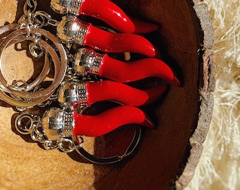 Cornicello Protection Charm Keychain | Italian Red Horn for Protection & Good Luck | Evil Eye Defense Talisman