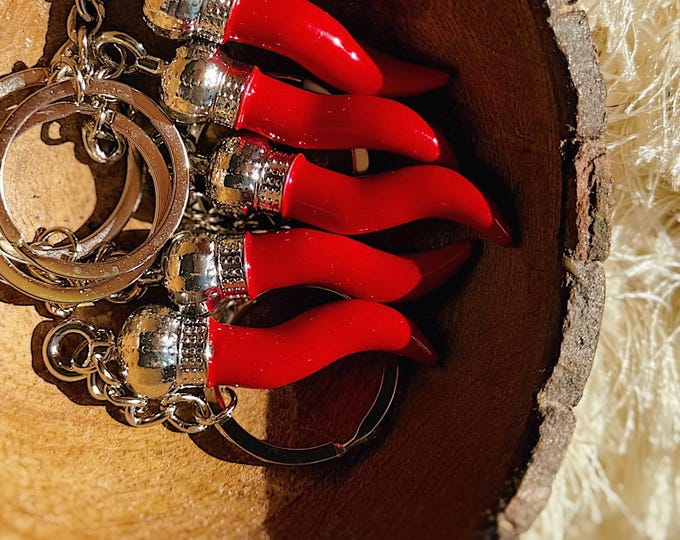 Cornicello Protection Charm Keychain | Italian Red Horn for Protection & Good Luck | Evil Eye Defense Talisman