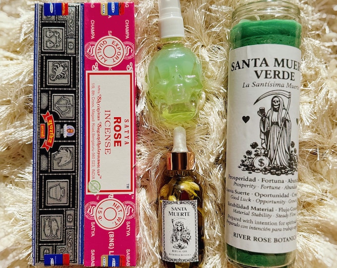 Santa Muerte Verde Prosperity Spell Kit | Abundance, Good Luck, Money & Opportunity Ritual | River Rose Botanica