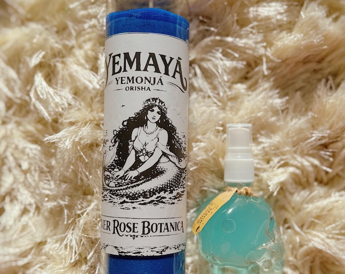 Yemayá Ritual Candle & Spiritual Spray Set | Ocean Cleansing, Protection, Emotional Healing | 7 Day Candle, 1.7 oz Spray