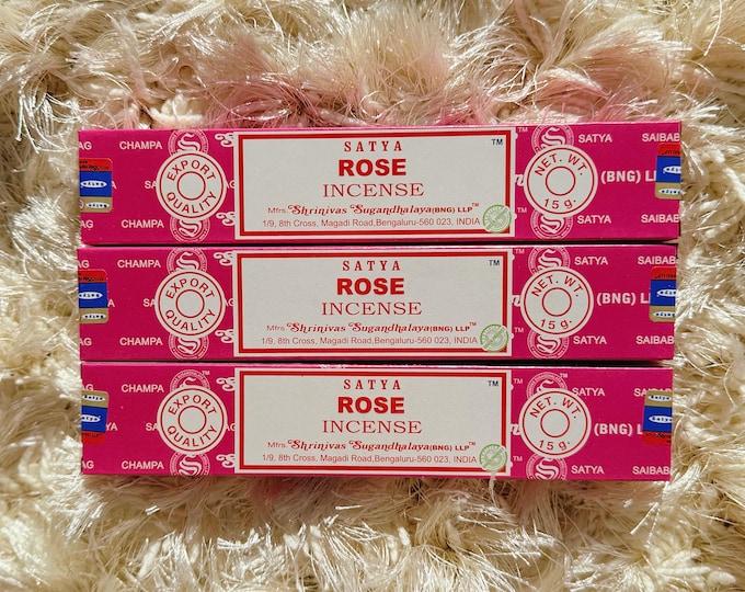 Rose Incense Sticks | Satya | Floral Rose Aroma for Love, Peace, Meditation, Cleansing & Self Care, Love Spell, Romance, Glamour, Beauty