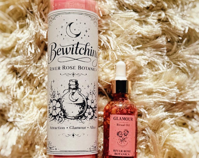 Bewitching Spell Kit | 7 Day Candle + 2oz Glamour Oil | Attraction, Charisma, Confidence & Personal Magnetism Spell Kit 60mL