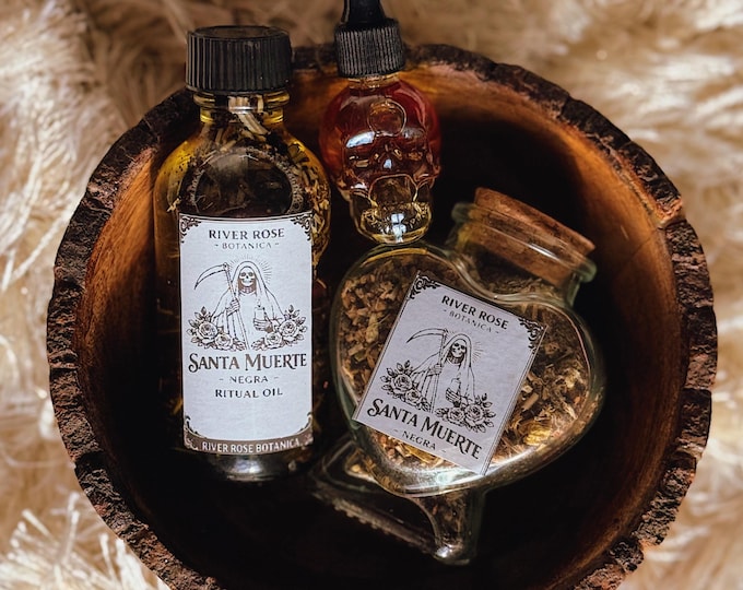 Santa Muerte Negra Enchanted Ritual Set | Santa Muerte Black | Ritual + Cuticle Oil | Santa Muerte Protection Herb Mix | Limited QTY