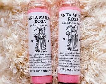 Santa Muerte Rosa Candle | Love, Devotion & Self-Worth | Pink Santa Muerte Botanica Candle | Emotional Healing Ritual | Altar Candle