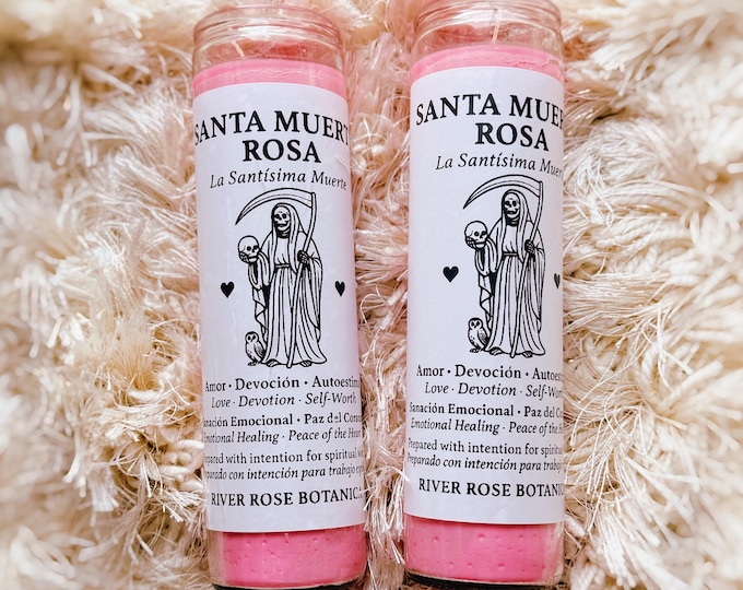 Santa Muerte Rosa Candle | Love, Devotion & Self-Worth | Pink Santa Muerte Botanica Candle | Emotional Healing Ritual | Altar Candle