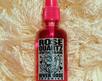 Eau de Cologne spirituelle au quartz rose en vaporisateur 2 oz | Rose rose | Amour de soi et romance | Jour de Vénus + sortilège glamour | Attraction | J'adore le dessin | 60 ml