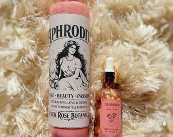 Aphrodite Glamour Spell Kit | Beauty, Confidence & Attraction | 7 Day Candle, Piña Colada Ritual Glamour Oil, Aphrodite Altar