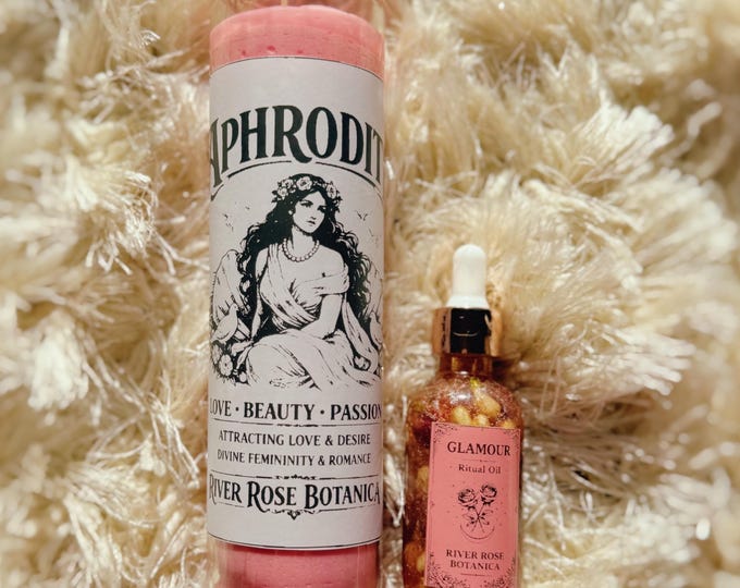 Aphrodite Glamour Spell Kit | Beauty, Confidence & Attraction | 7 Day Candle, Piña Colada Ritual Glamour Oil, Aphrodite Altar