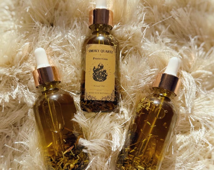 Smoky Quartz Protection Ritual Oil 2oz | Grounding, Energy Shielding & Negative Energy Protection | Spiritual Anointing Oil, Grounding, 60mL