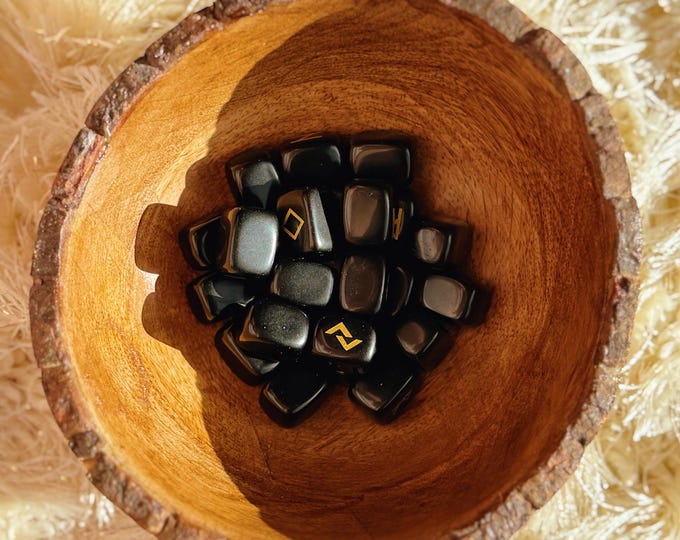Obsidian Hand-Carved 25 Piece Rune Set | Crystal Divination Runes for Protection, Grounding, Shadow Work & Intuition | Handcrafted Spiritual