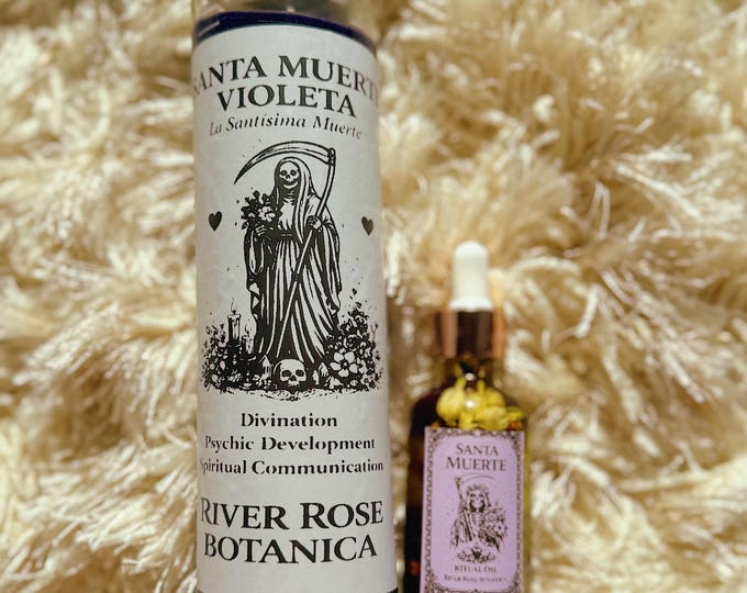 Santa Muerte Violeta / Morada Ritual Set | Purple 7 Day Candle + Santa Muerte Ritual Oil | Divination, Psychic Ability, Spiritual Insight