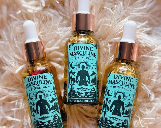 Divine Masculine Ritual Oil 1oz | Teakwood Scent | Protection, Authority, Confidence, Strength, Discipline, Stability, Warlock Success 30mL