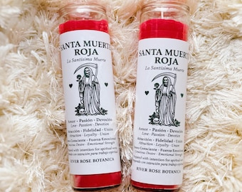 Santa Muerte Roja Candle | Passion, Protection & Strength | Red Santa Muerte Botanica Candle | Love, Justice, Power Ritual | Altar Candle