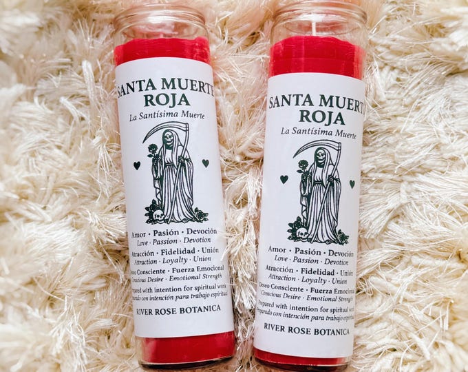 Santa Muerte Roja Candle | Passion, Protection & Strength | Red Santa Muerte Botanica Candle | Love, Justice, Power Ritual | Altar Candle