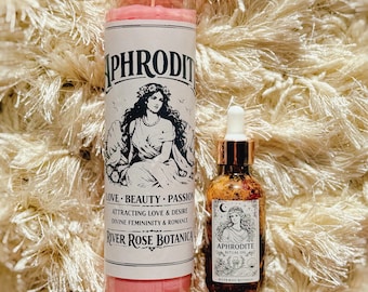 Aphrodite Altar Spell Kit | Goddess of Love & Beauty, 2oz Aphrodite Ritual Oil + 7-Day Aphrodite Candle, Self Love, Piña Colada Scented Oil