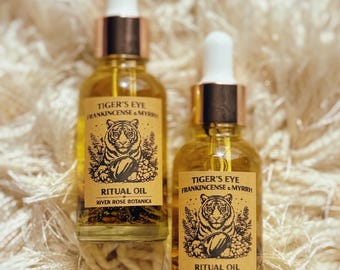 Frankincense & Myrhh Ritual Oil 1oz | Tiger’s Eye | Protection + Grounding | Strength | Focus + Forward Movement | Root Chakra | 30mL