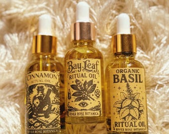 Fast Money Drawing Ritual Oil Trio 1 oz Each | Basil, Cinnamon & Bay Leaf | Prosperity, Success, Manifestation Set 30mL Oils