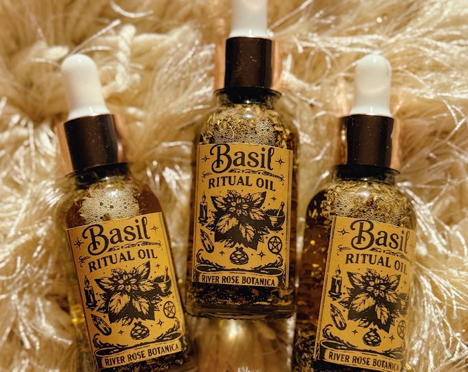 Basil Ritual Oil 1 oz | Prosperity, Money Drawing & Success | Manifestation, Spiritual Oil, Candle Dressing | 30mL