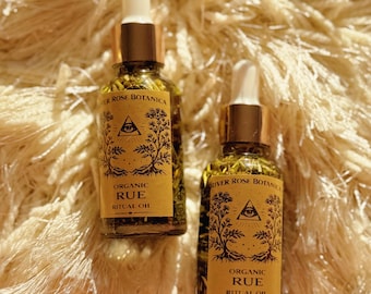 Rue Organic Ritual Oil | 1oz | Protection, Curse Reversal, Evil Eye Removal, Spiritual Cleansing, Wealth + Prosperity Drawing | 30mL