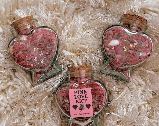 Pink Love Rice 3oz Heart Jar | Love Spell Ingredient | Attraction & Romance Ritual Rice | Sweet Love Manifestation