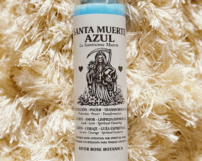 Santa Muerte Azul Candle – Protection, Court Case, Justice, Spiritual Defense, Blue Santa Muerte Ritual Candle