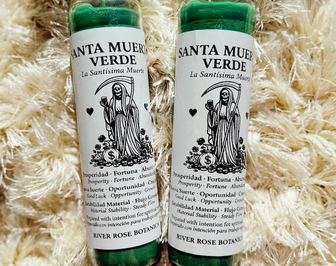 Santa Muerte Verde Candle | La Santísima Muerte Green Candle for Money, Prosperity, Abundance, Luck & Opportunity, Altar Candle