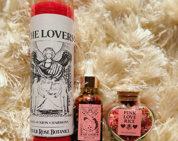 Lovers Ritual Kit | Love Spell Set with 7 Day Cancle, Ritual Oil & Pink Love Rice | Attraction, Romance, Devotion Magic, Come to Me, Passion
