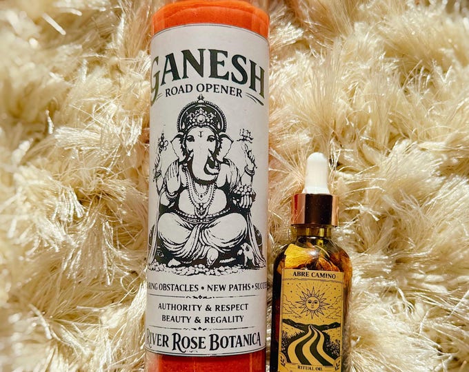 Ganesh Road Opener Spell Kit | Obstacle Removal, New Beginnings, Success | 7 Day Ritual Candle & Oil, Abre Camino, Ganesha, Open Roads Spell