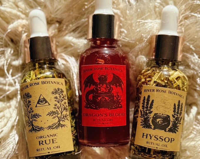 Uncrossing Ritual Oil Trio 1oz Each | Protection, Spiritual Cleansing & Power | Rue, Dragon’s Blood + Hyssop 30mL Oils