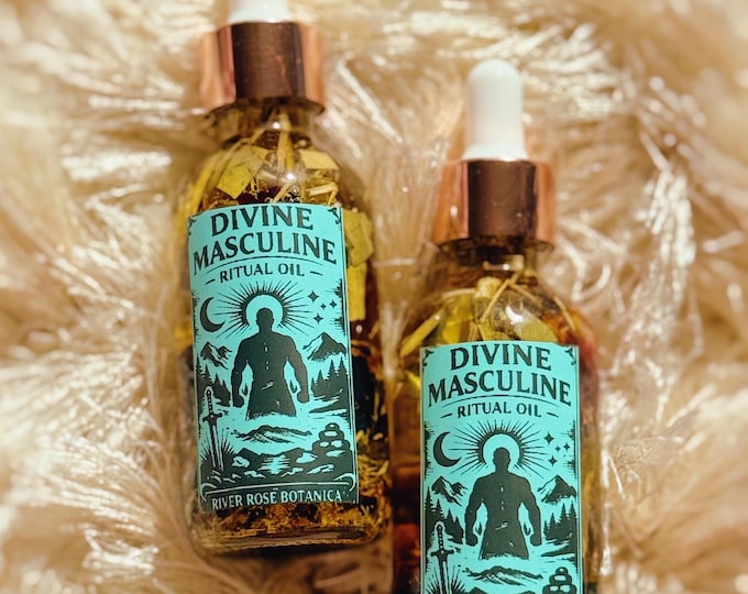 Divine Masculine Ritual Oil 1oz | Teakwood Scent | Protected Warlock | Warrior Strength | Courage | Discipline + Motivation | Tiwaz | 30mL